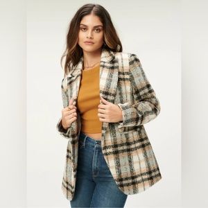 Good American Plaid Tie Waist Boxy Blazer in Neutral Size S/M (1/2) NEW NWT